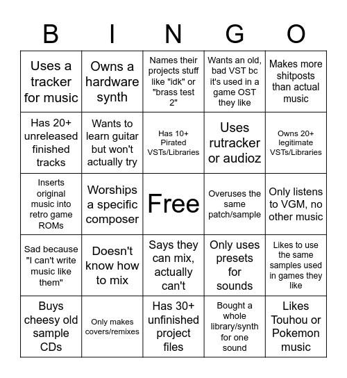 VGM Musician Bingo Card