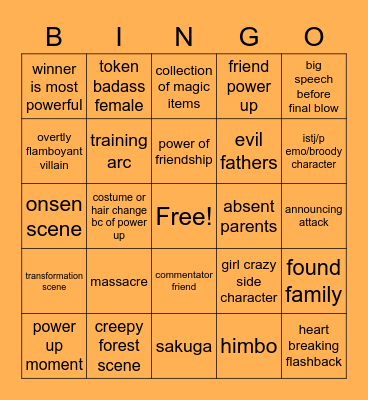 Shonen Bingo!!! Bingo Card