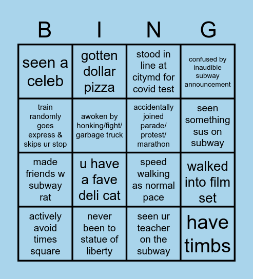 NYC Bingo Card