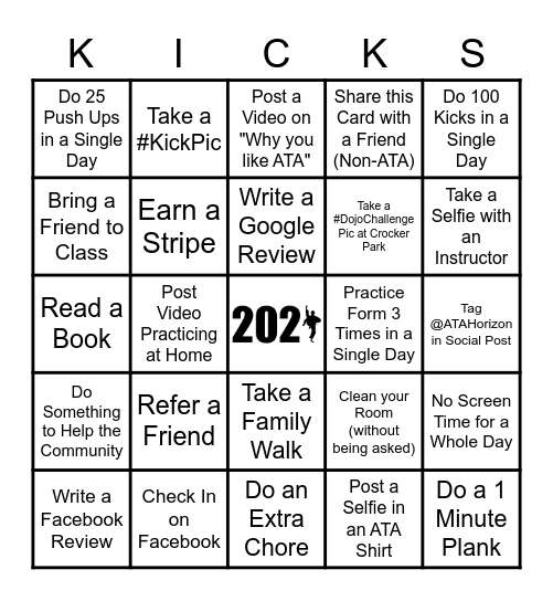 Summer 2021 Kicks Challenge! Bingo Card