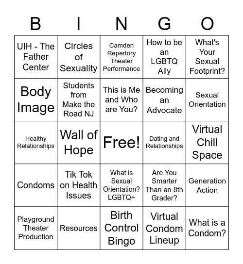 Virtual Teen Conference Bingo Card