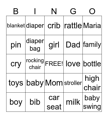 Baby Shower Bingo Card