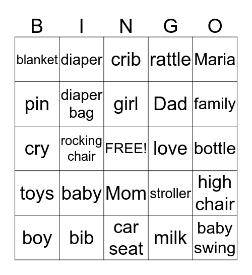 Baby Shower Bingo Card