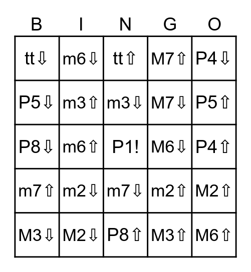 Musical Interval BINGO! Bingo Card