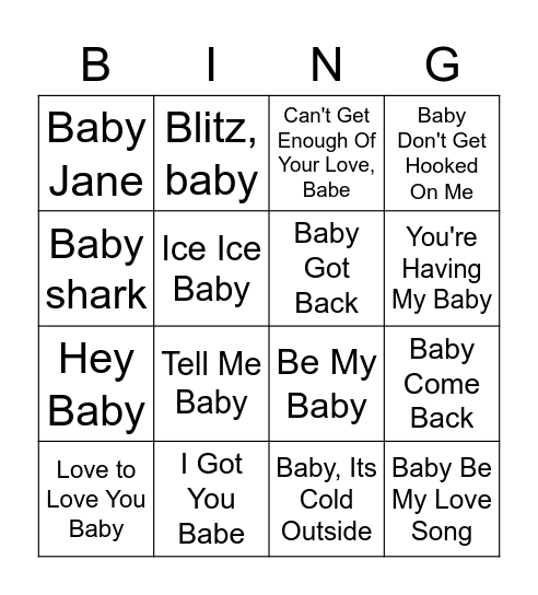 Trines babyshower-musikbingo! Bingo Card