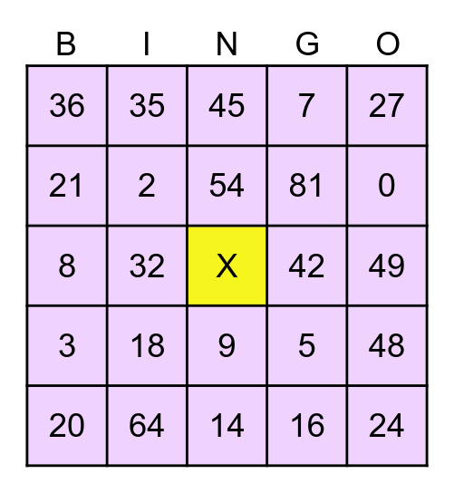Quizmo #28 MULTIPLICATION Bingo Card