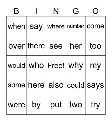 Fundations Trick Word Bingo Card