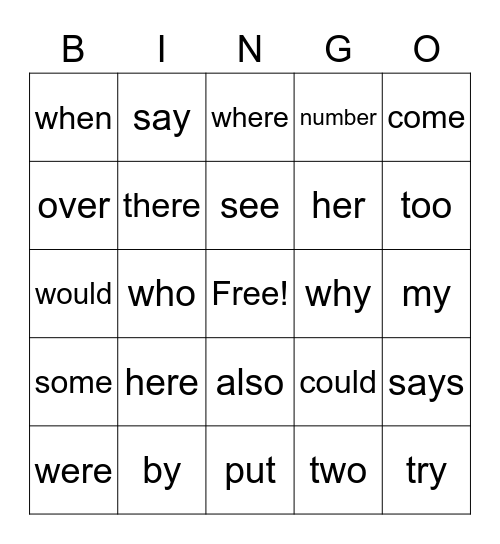 Fundations Trick Word Bingo Card