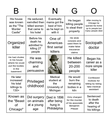 Serial Killer Bingo Card