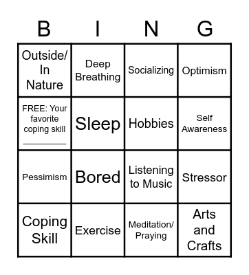 Coping Skills Bingo Card