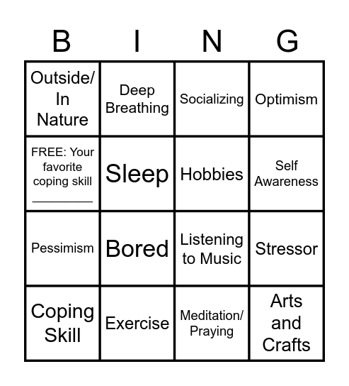 Coping Skills Bingo Card