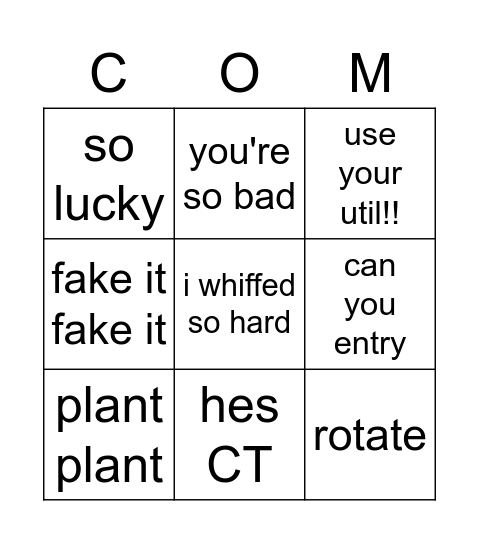 COMP Bingo Card