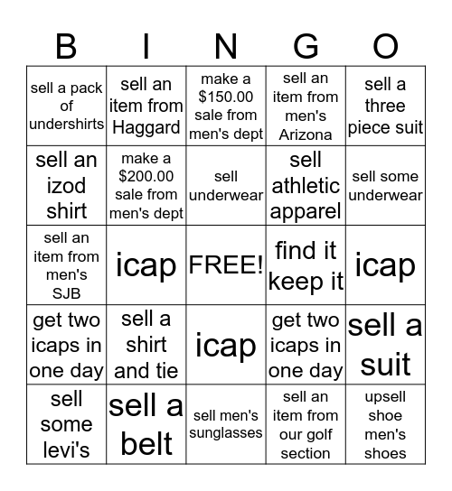 Men's Wardrobe Sale Bingo Card