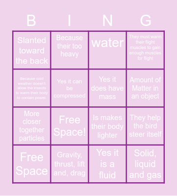 Aerodynamics Bingo Card