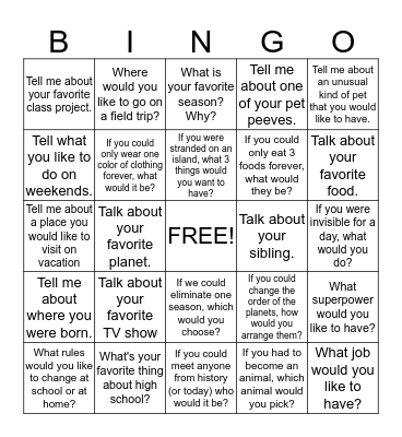 Conversation BINGO! Bingo Card