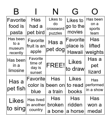 Get To Know You Bingo Card
