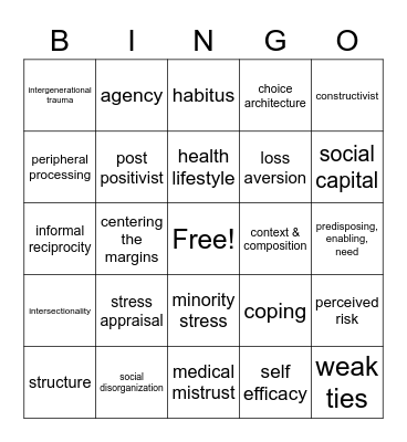 HB Theory Bingo Card