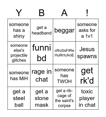 YBA Bingo Card