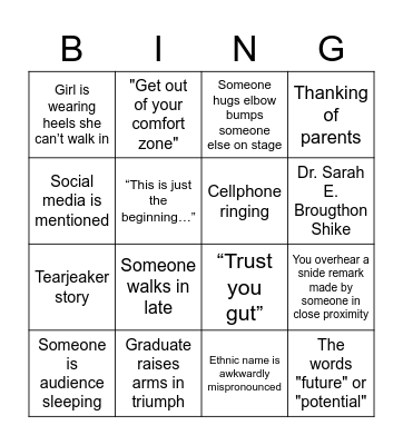 Sarah's UNCC Graduation Bingo Card