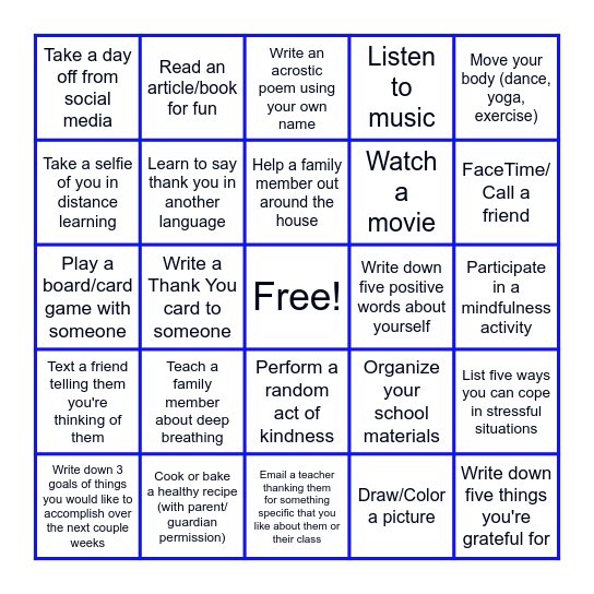 BINGO Challenge Bingo Card