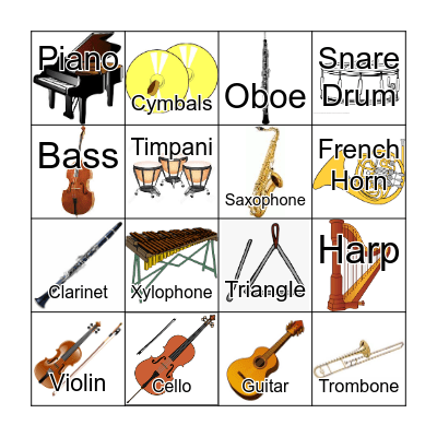 Musical Instrument Bingo! Bingo Card