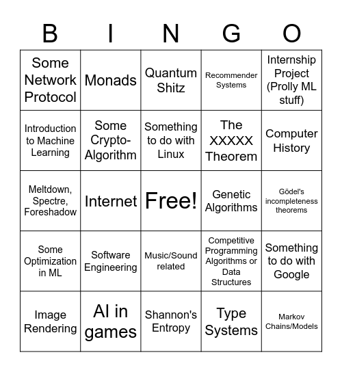 Churchill CompSci Talk Bingo Card
