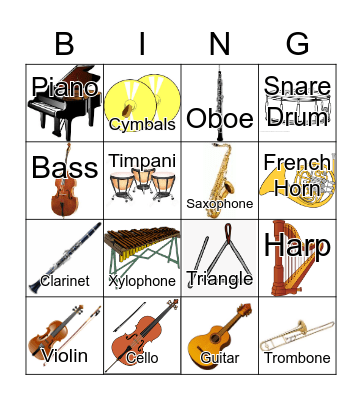 Musical Instrument Bingo! Bingo Card