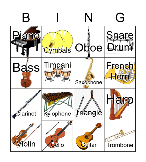 Musical Instrument Bingo! Bingo Card