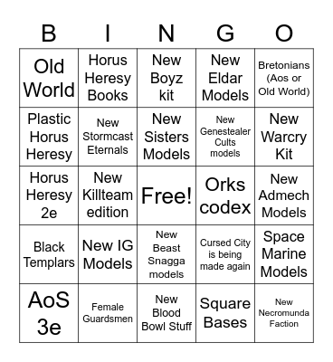 Warhammer Fest Bingo Card