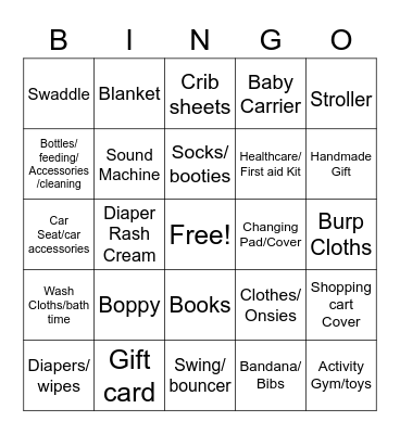 Baby Shower Bingo Card