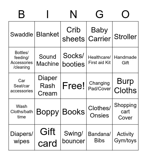 Baby Shower Bingo Card