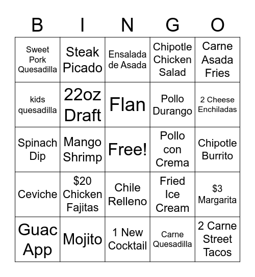 Sabor-ingo Bingo Card