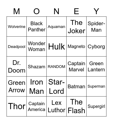 MARVEL VS. DC Bingo Card