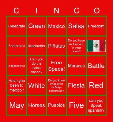 Cinco De Mayo Bingo Card