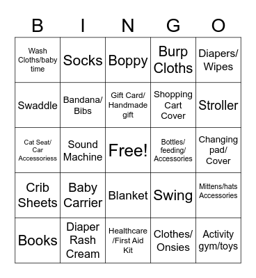 Baby Shower Bingo Card