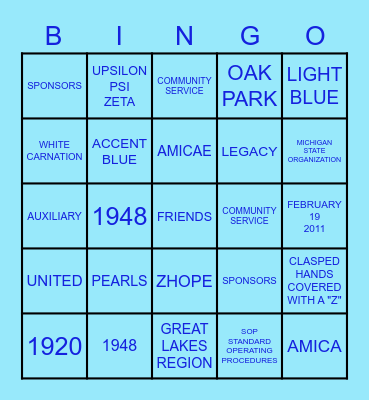ZETA AMICAE OF OAK PARK AUXILIARY Bingo Card