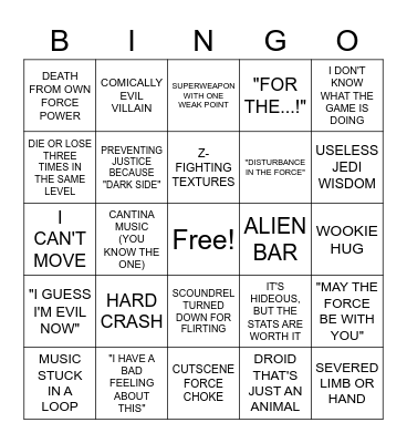Jank Star Wars Stream BINGO Card