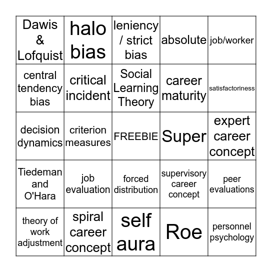 Industrial/Orgnaizational Psychology Bingo Card