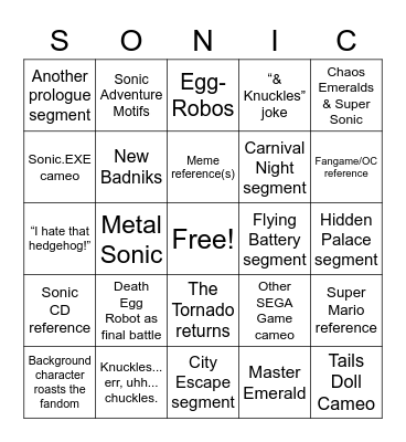 Sonic The Hedgehog 2 Movie Bingo Card