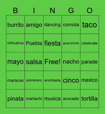 Cinco de Mayo Bingo Card