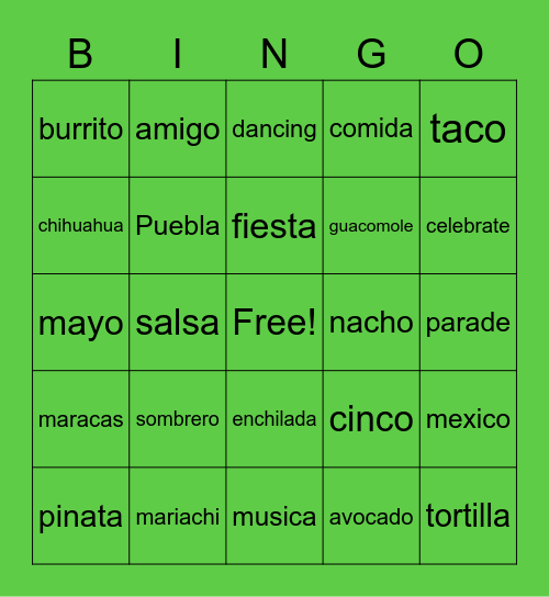 Cinco de Mayo Bingo Card