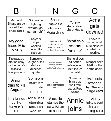 Bingo Crisis Bingo Card