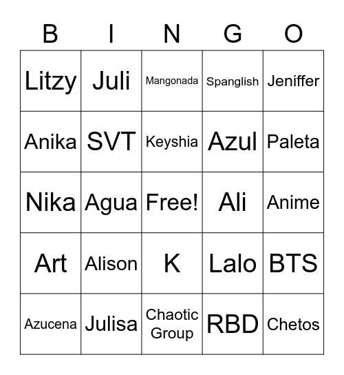 Chaotic Bingo Card