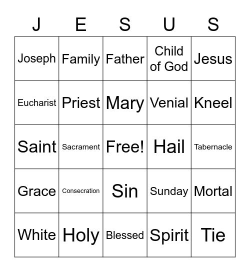 First Holy Communion Bingo Card
