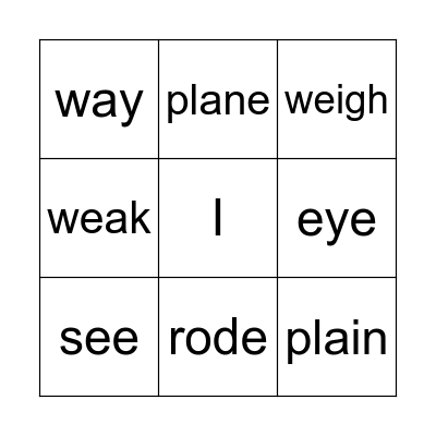 Homophones Bingo Card