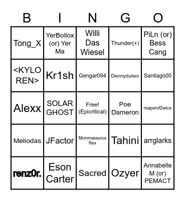 MC Bounty Board Bingo Card