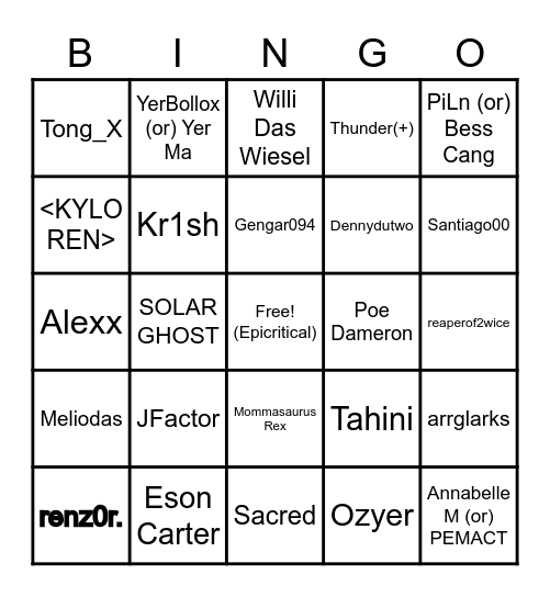 MC Bounty Board Bingo Card