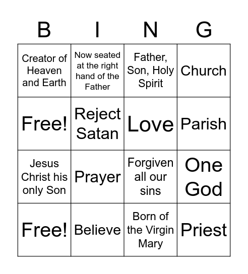 The Creed Bingo! Bingo Card