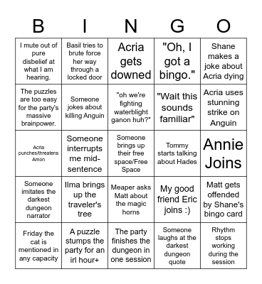 Bingo Crisis Bingo Card