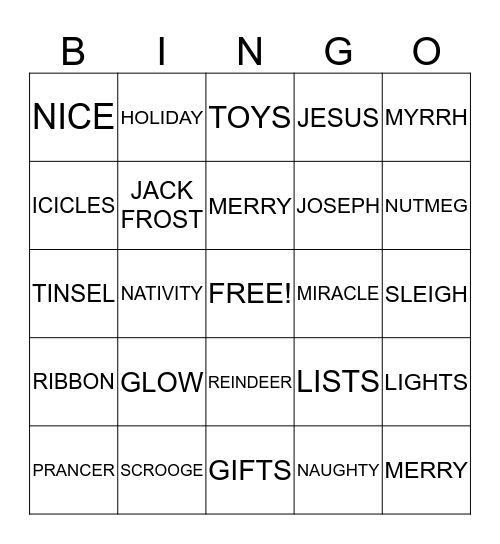 CHRISTMAS BINGO Card